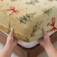 thumbnail image 3 of Cal.King Size Fitted Sheet Set - Christmas 3 Piece Bedding Sets 16" Deep Pocket Fitted Sheet with 2 Pillowcases, Winter Vintage Xmas Trees Bow Holly Leaf Beige Brushed Microfiber Hotel Bed Sheets, 3 of 9