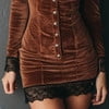 thumbnail image 3 of MORTTIC Women's Sexy V-Neck Long Sleeve Dress with Lace Trim and Button Details, Bodycon Cocktail Short Dress Brown，S, 3 of 6