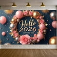 thumbnail image 5 of Gold 2026 Banner Pink Roses New Year Banner Gold Balloons Circular Frame Happy New Year Banner for New Year Party 2026 Celebration Holiday Party, 5 of 9