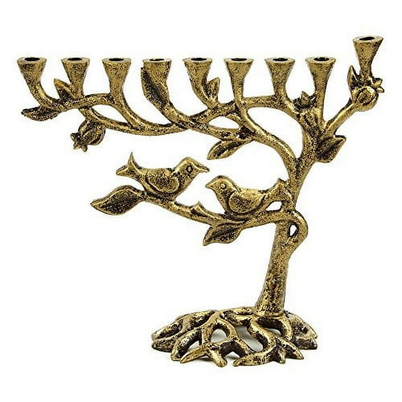 Ner Mitzvah, 7.5" Artistic Aluminum Candle Hannukah Menorah - Tree Of Life Design (Bronze)