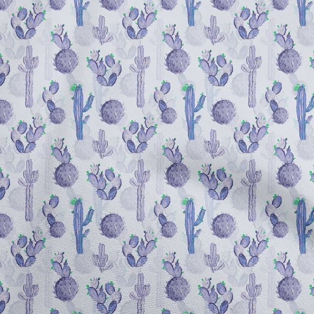oneOone Velvet Medium Blue Fabric Cactus Craft Projects Decor Fabric Printed By The Yard 58 Inch Wide