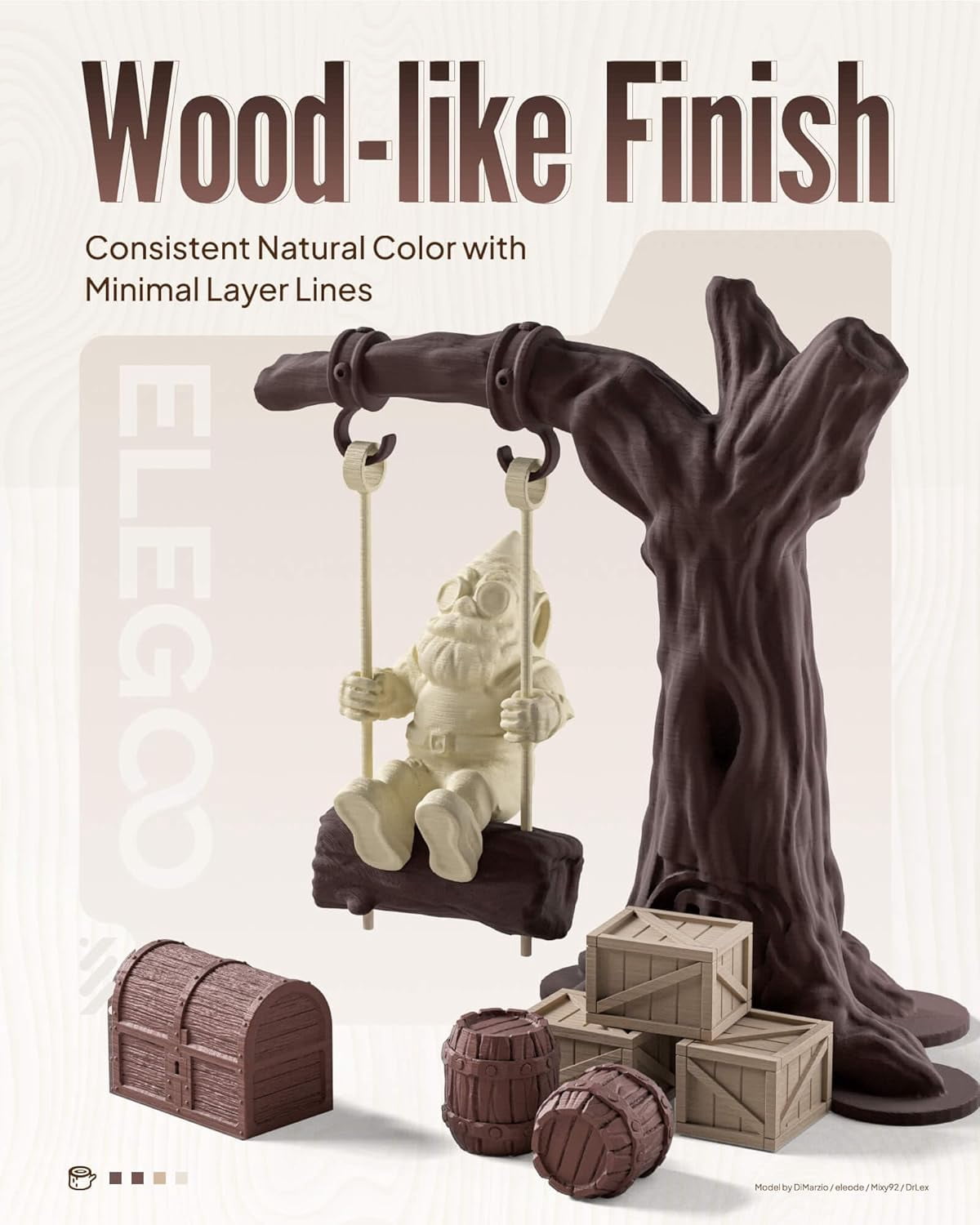 PLA Filament 1.75mm Walnut Wood 1KG, Real Wood Flour Added 3D Printer Filament, 1kg Spool(2.2lbs) Fits for Most FDM 3D Printers