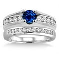 thumbnail image 2 of Classic Art Deco 2 Carat 6mm Round Cut Blue Sapphire And Moissanite Diamond Wedding Ring Bridal Set on 10k White Gold, 2 of 2
