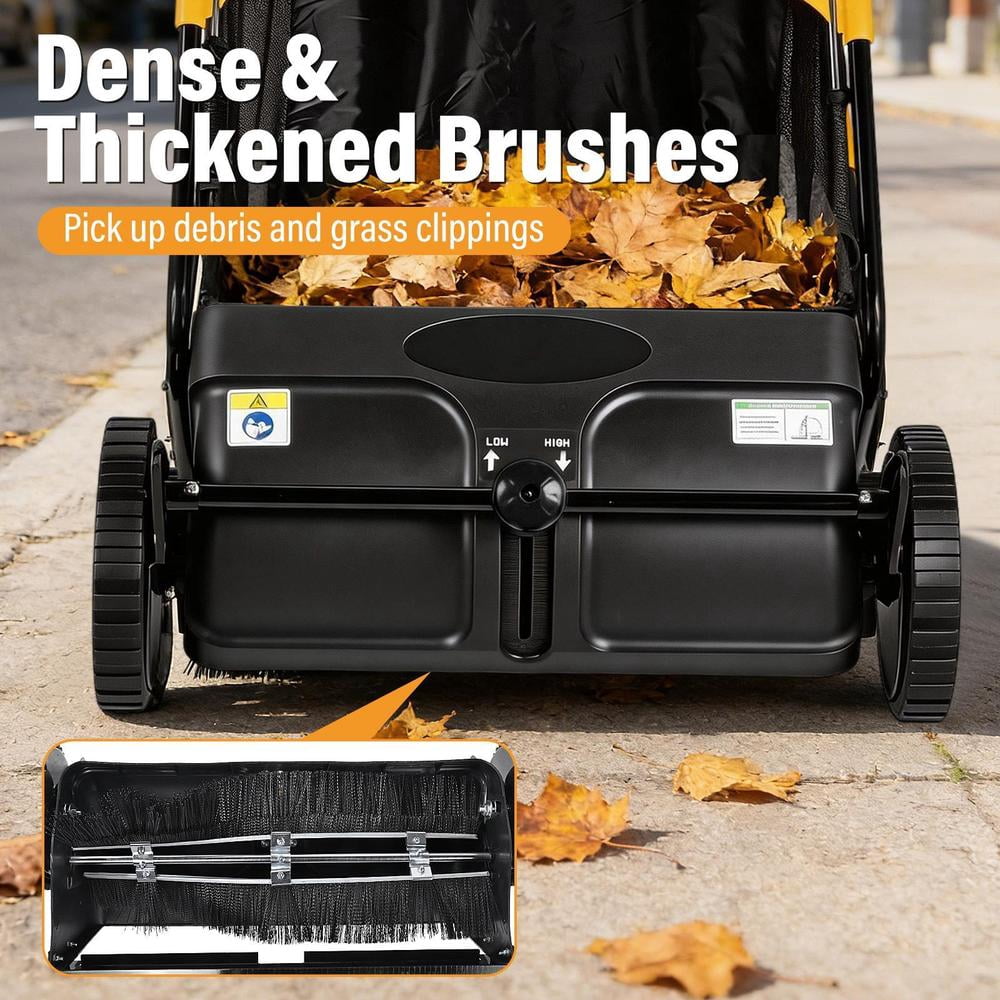 21 in Push Lawn Sweeper, 3.53 Cu.Ft. Large Capacity Leaf Collector with 2 Spinning Brushes, Adjustable Height for Yard, Garden, and Patio