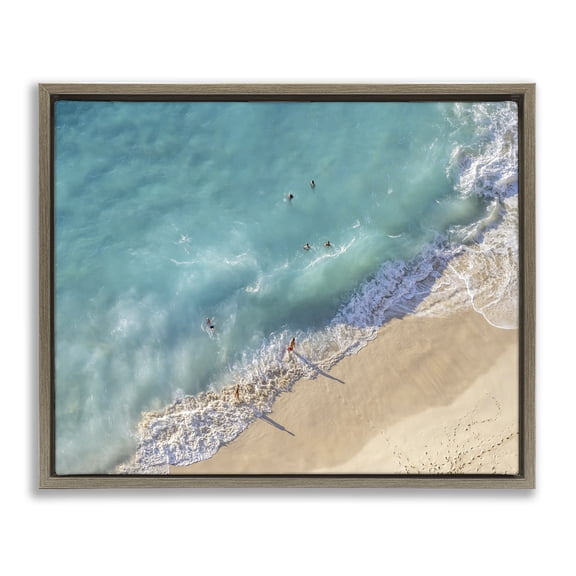 Stupell Industries Coastal Aerial Beach View Brown Floating Frame Canvas Art, 31 x 25, by Richard Silver