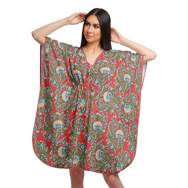 Moomaya Robe Courte de Caftan de Plage, Robe de Couverture Imprimée, Kaftan pour Femmes, Tenue de Plage, Couverture