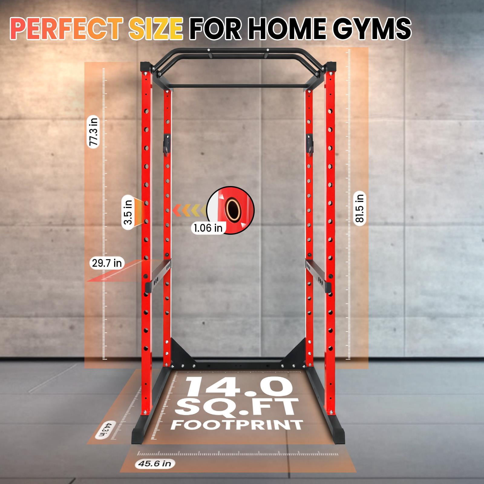 Heavy Duty Squat Stand Power Rack with Multi-Grip Pull Up Bar, J-Hooks & Safety Bars, High Weight Capacity, Space-Saving Design, Ideal for Home Gym Bench Press Squat Deadlift Workout