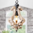 thumbnail image 2 of Cusp Barn  Farmhouse Light Fixtures Chandelier 1-Light Rustic Wood Pendant Light with Adjustable Chain for Kitchen Island Distressed White, 2 of 5