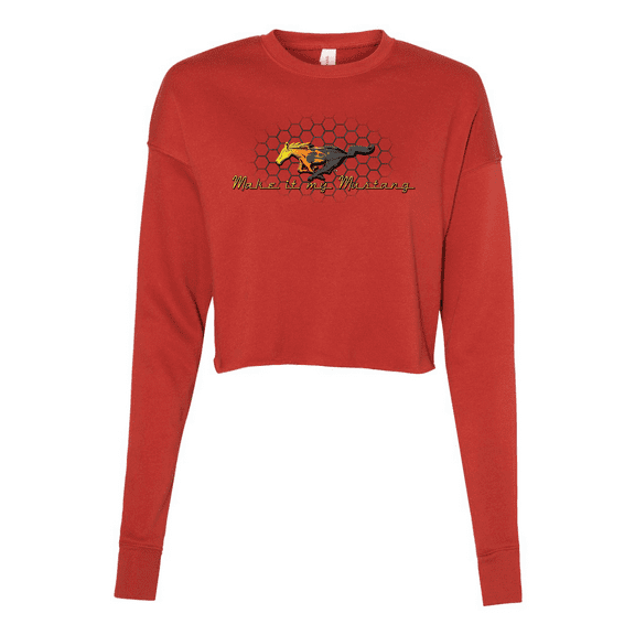 Trenz Shirt Company Womens Ford Make It My Mustang Grill Flame Pony Hotrod Racing Crop Crew Fleece-Brick-large
