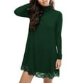 thumbnail image 6 of HA-EMORE Women Turtleneck Long Sleeve Loose Casual Tshirt Dress with Lace, 6 of 9