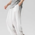 thumbnail image 7 of Xdegoge Men'S Linen Pants Baggy Wide Leg Casual Loose Fit Yoga Lounge Harem Trousers with Elastic Waist Drawstring Summer Beach Vacation Bottoms, 7 of 7
