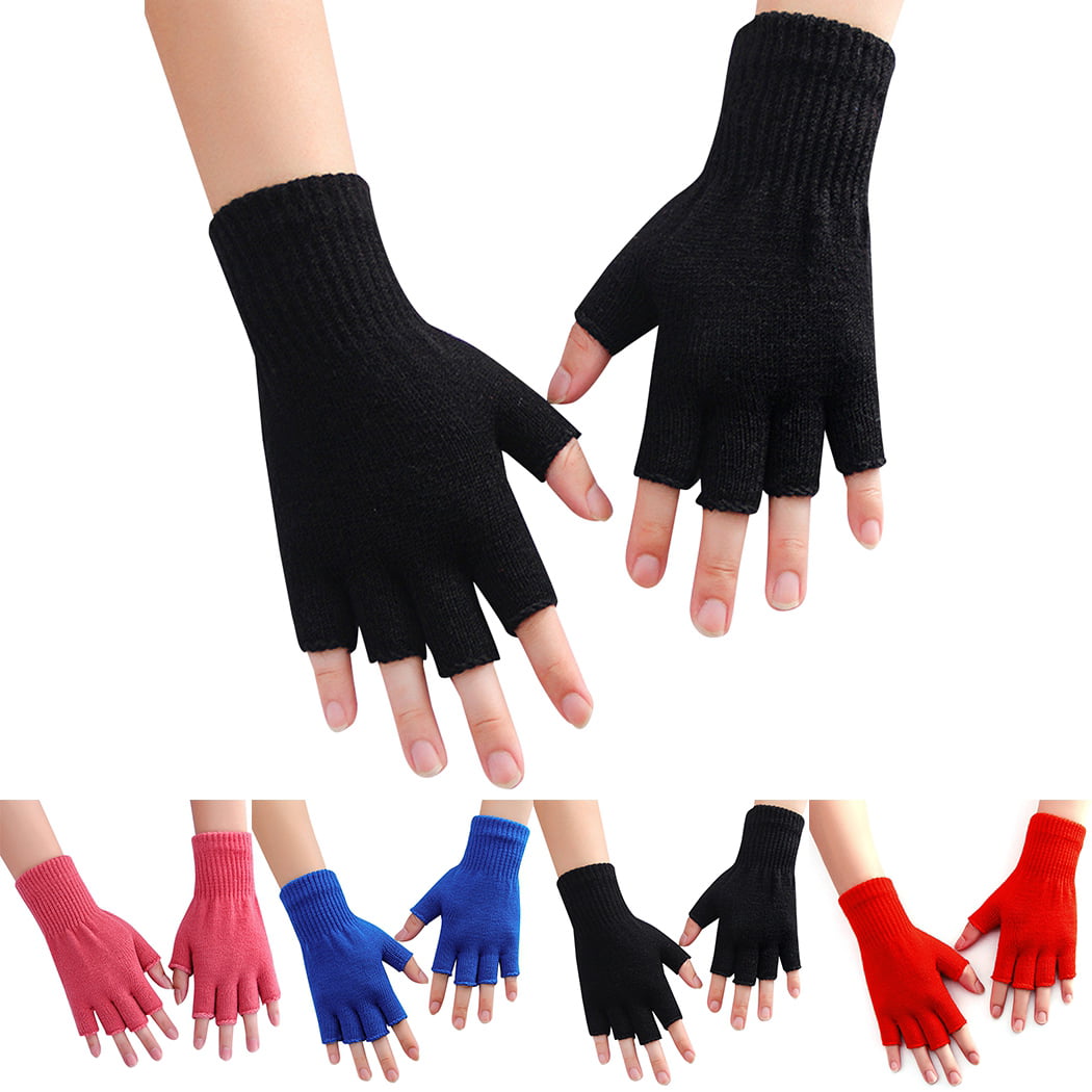 Fingerless Gloves Unisex Knitted Solid Color Half Finger Mittens Computer  Gloves 