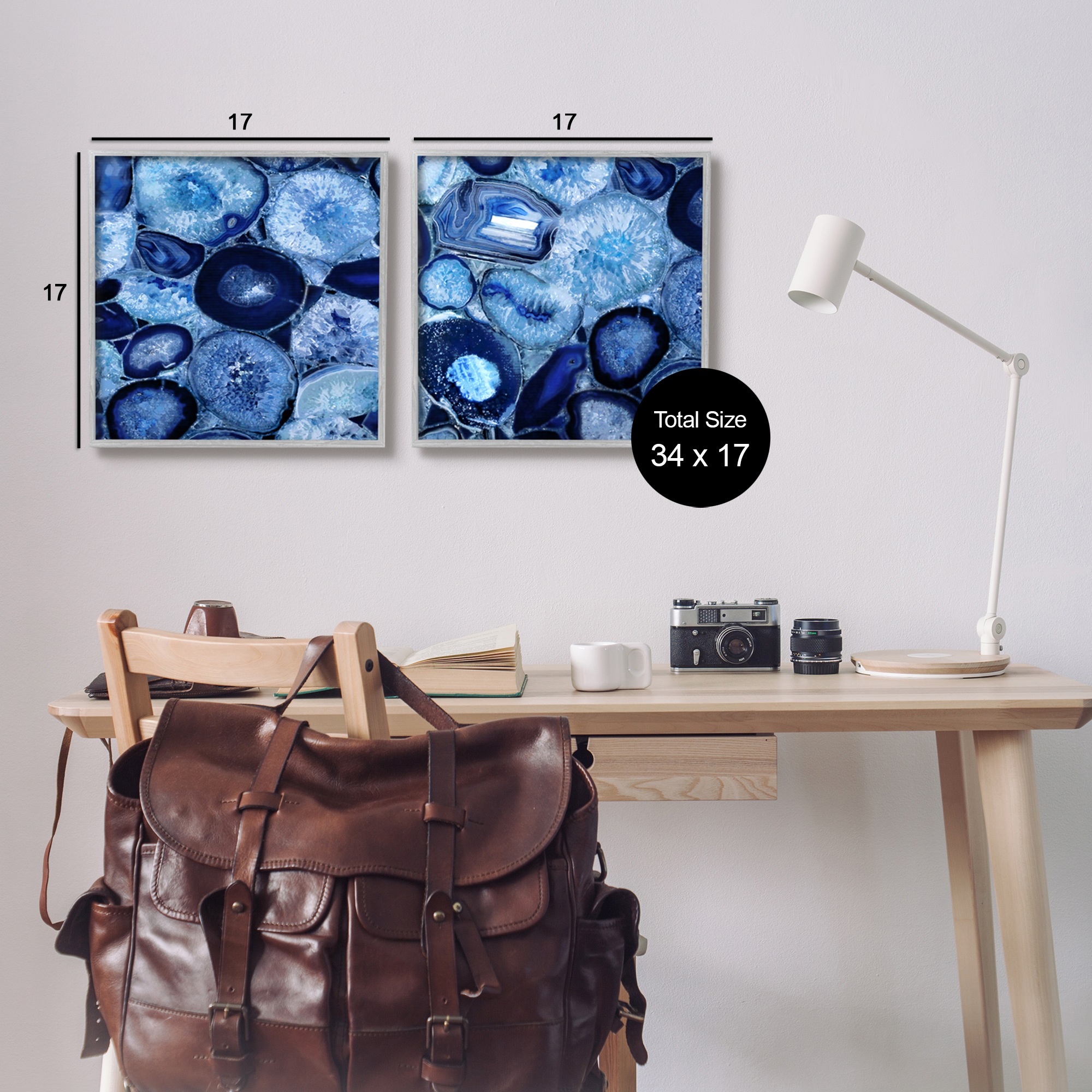 Stupell Contemporary Blue Agate Geodes Abstract Photography Gray Framed Art Print Wall Art, Set of 2