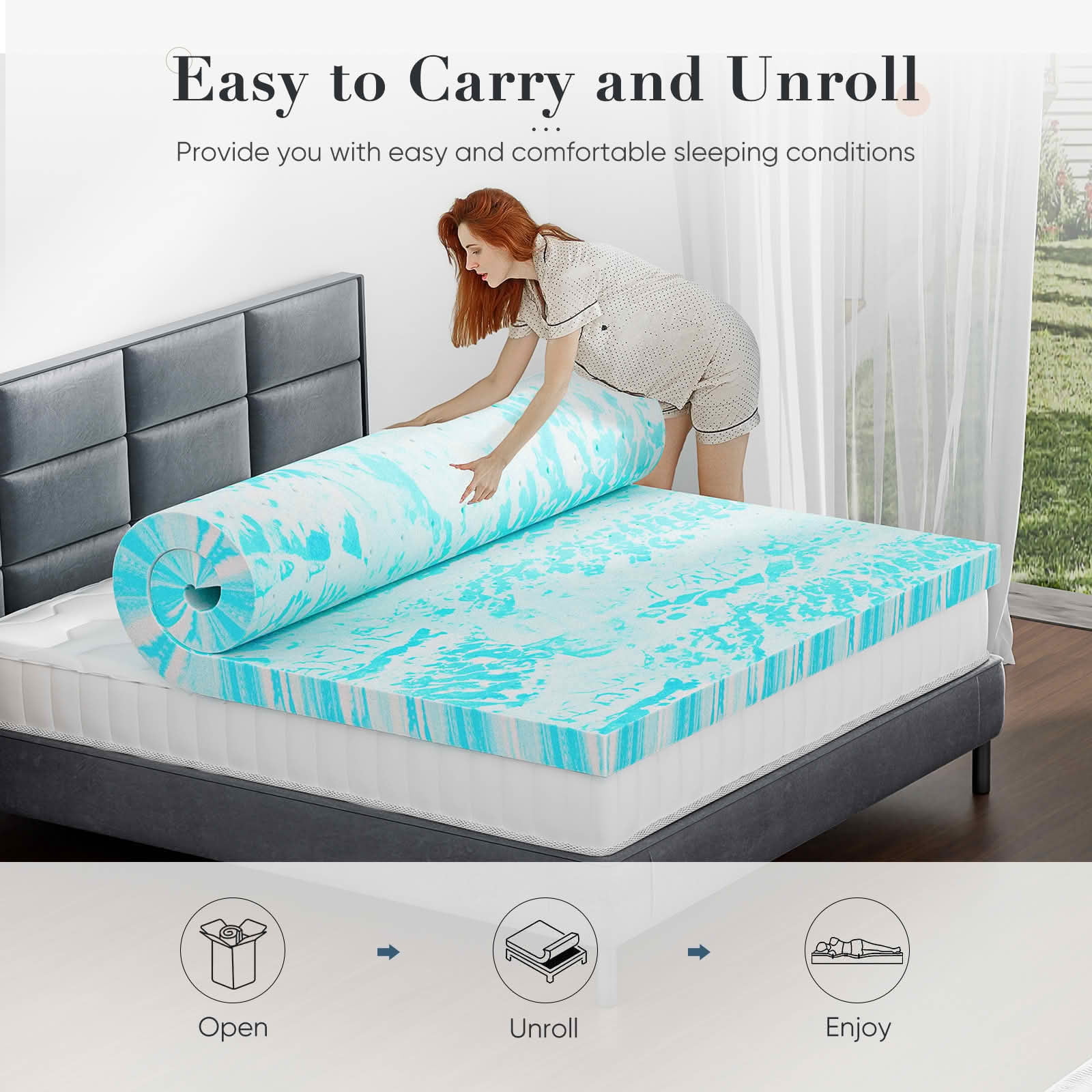 MAYEERTY Memory Foam Bed Topper, Cooling Gel Swirl Infused, Back Pain Relief