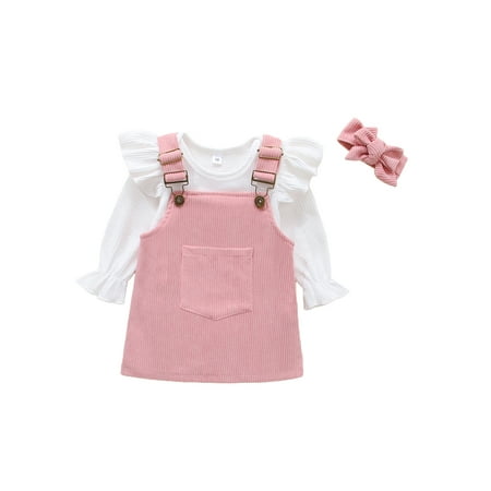 

Kiapeise Baby Girl Outfits Corduroy Overall Dress Long Sleeve Romper Headband