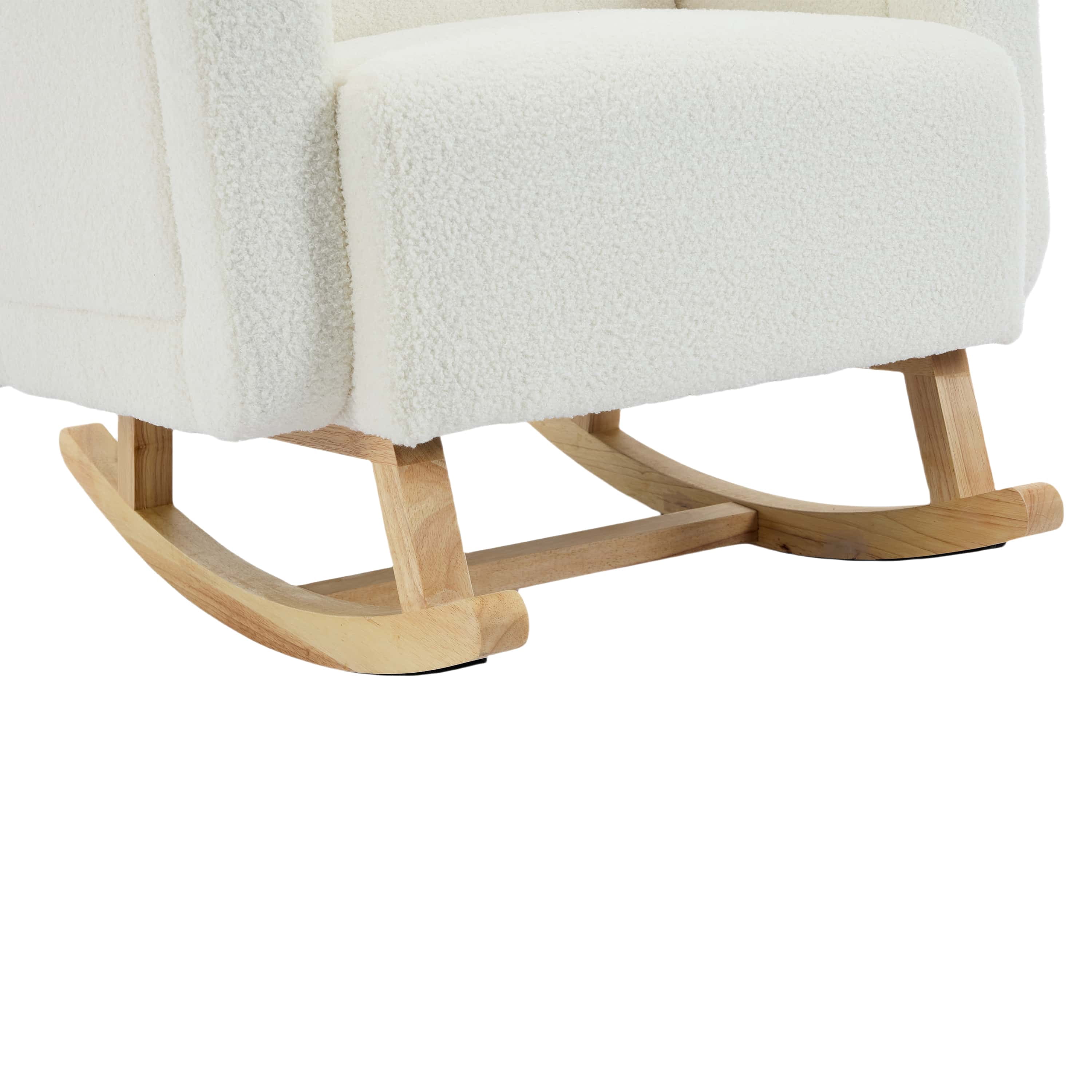 Miniyam Accent Rocking Chair with Curved Back & Pillow, Teddy Velvet, Cream White