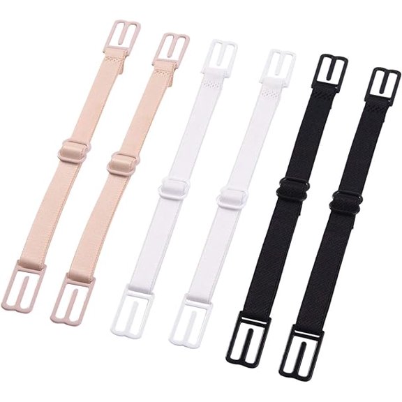 6 Piece Bra Strap Clips Elastic Non-slip Strap Holder, Black, Beige, White