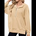 thumbnail image 3 of Sudadera de Algodón con Forro y Media Cremallera para Mujer, Cálida, de Invierno, con Bolsillo Amarillo Albaricoque XL, 3 of 10