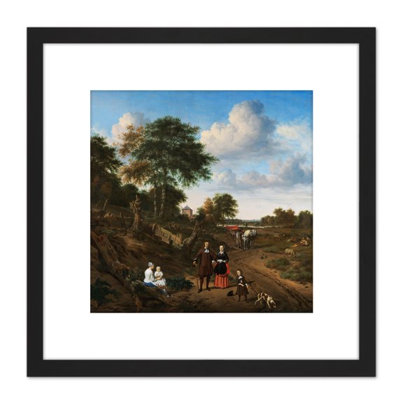 Van De Velde Portrait Couple With Two Children 8X8 Inch Square Wooden Framed Wall Art Print Picture with Mount