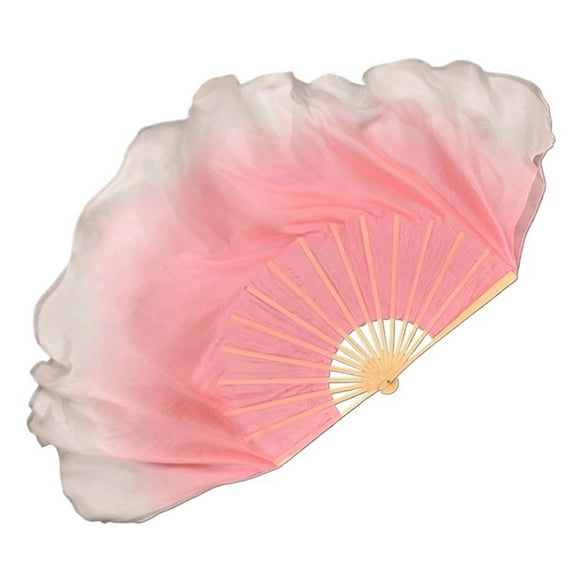 Chinese Classical Dance Fan Silk Gradient Double-Sided Pink Big Folding Fan Square Dance Yangko Practice Fan 10cm-40cm Extended