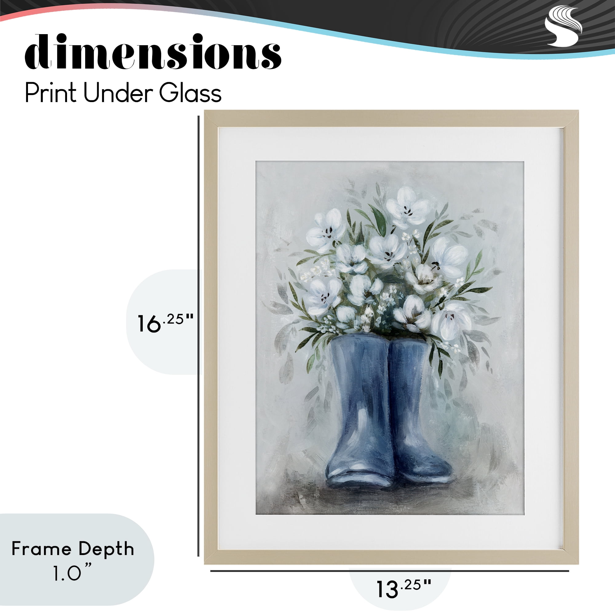 Stupell Industries Botanical Bouquet in Blue Boots Birch Framed Print Under Glass, design by Kristen Brockmon