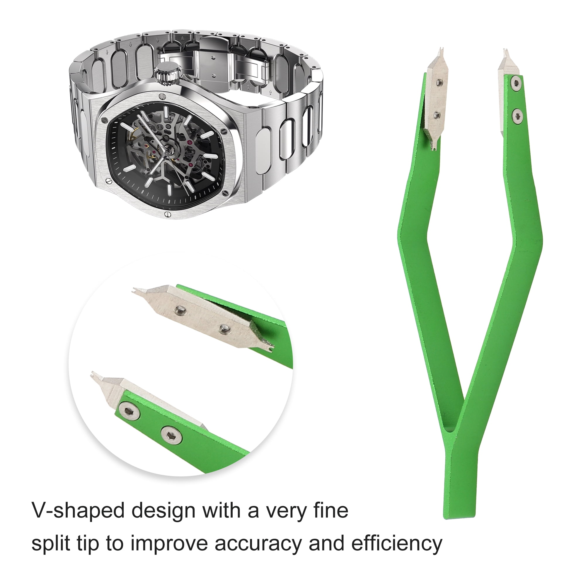 Unique Bargains V-Shaped Watch Spring Bar Tweezers Aluminum Alloy Repair Tool Green