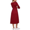 thumbnail image 3 of INSPIRE CHIC Waffle Knit Dress for Women 3/4 Sleeves Square Neck Midi Dress XS Dark Red, 3 of 6