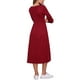 thumbnail image 3 of Vestido de punto waffle Inspire Chic para mujeres, con mangas 3/4, escote cuadrado, midi, talla L, rojo oscuro, 3 of 6