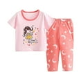 thumbnail image 2 of ZXLBBD Girls Children's Pajamas Set Cartoon Print Cute Short Sleeve Basic Shirts and Pants Breathable Home Outfit Clothing Sets,Pink,Size 4 Y-5 Y, 2 of 3