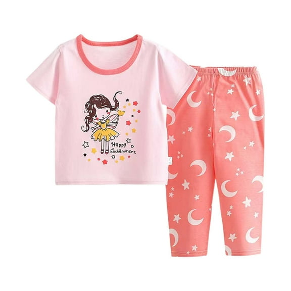 TAIAOJING Toddler Child Outfits Sets Home Wear Cartoon Cute Boys Girls Short Sleeve T-shirts Pants Loungewear Holiday 11-12
