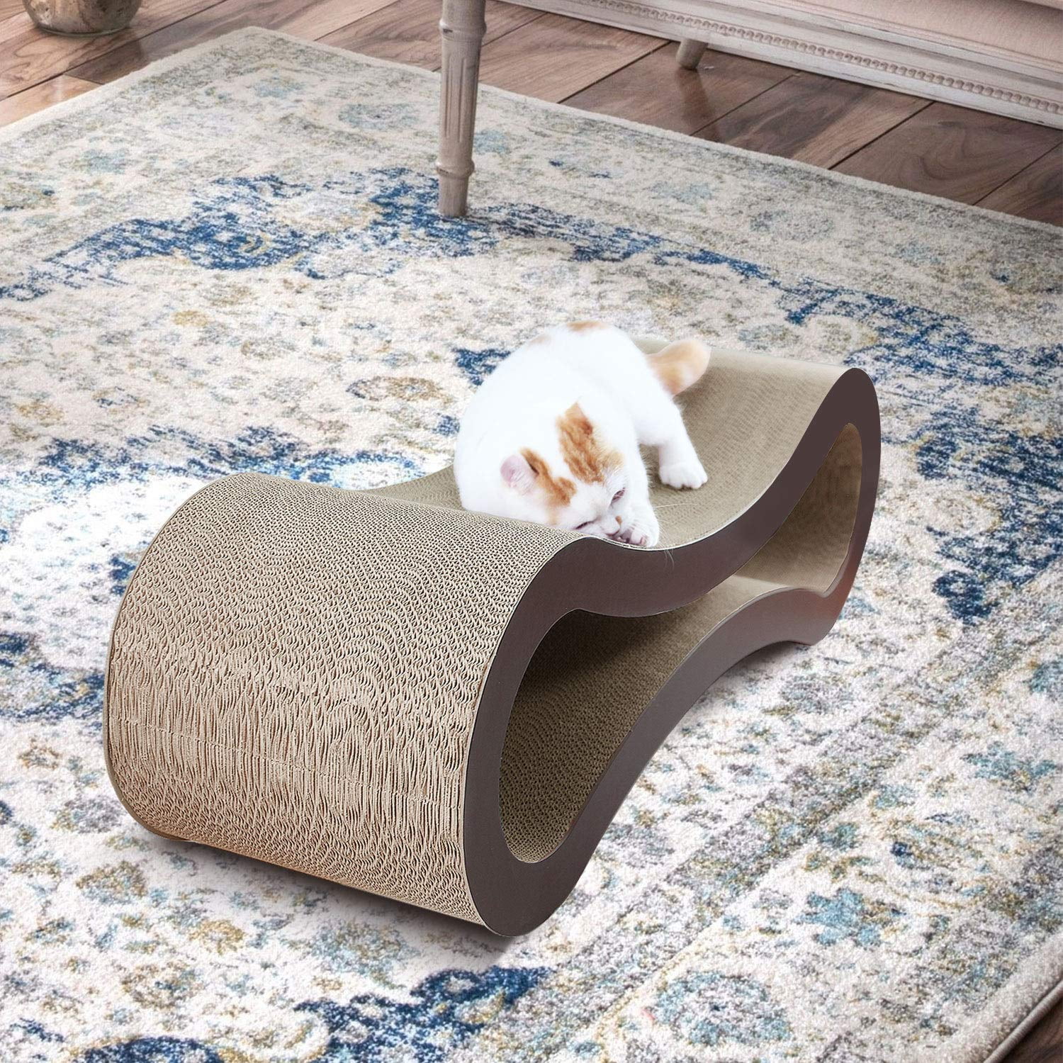 Pefilos 34" Reversible Cat Scratcher Cardboard Lounge Infinity Scratching Bed, Made from Recycled Corrugated, Brown Pefilos 34" Reversible Cat Scratcher Cardboard Lounge Infinity Scratching Bed, Made from Recycled Corrugated, Brown