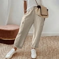 thumbnail image 2 of KHONTS Women's Linen Pants with Cargo Pockets Straight Wide Leg Summer Pants Elastic High Waist Casual Trousers White XL, 2 of 7