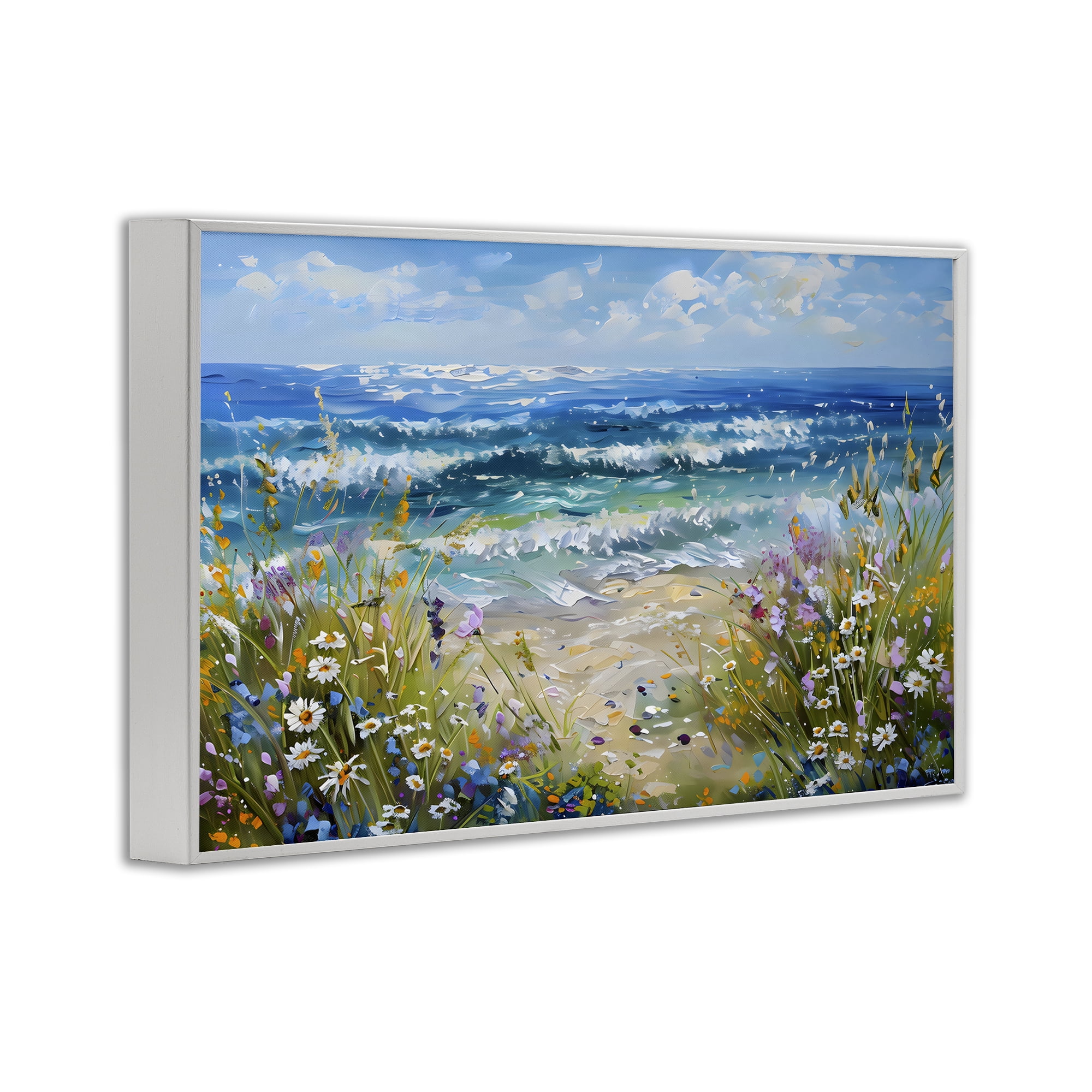 Stupell Industries Floral Beach Meadow by Ocean White Framed Giclee Art, design by Creative Studio