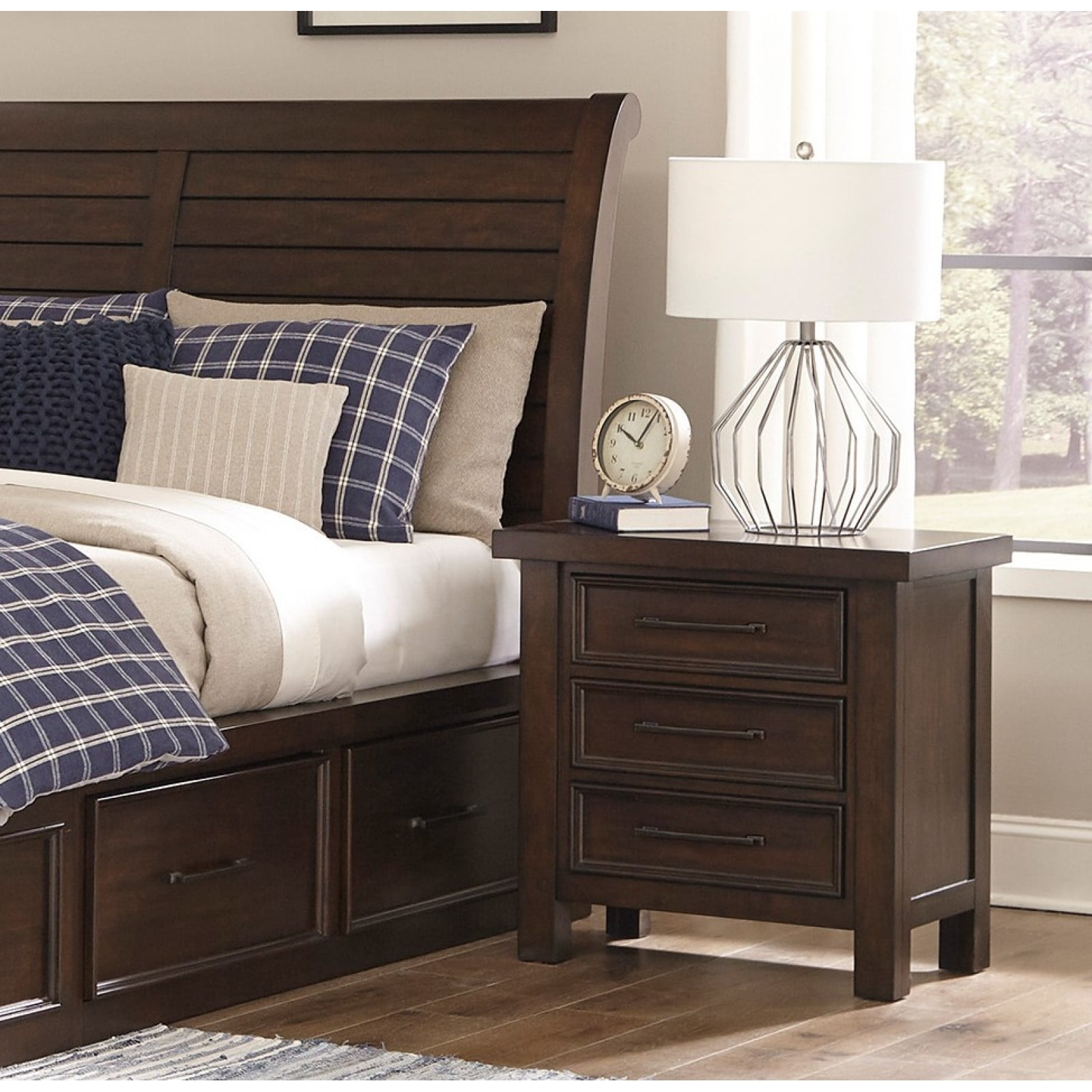 Miekor Furniture Classic Brown Finish Nightstand of 3x Drawers Mango Veneer Wood Transitional Bedroom Furniture W5U292