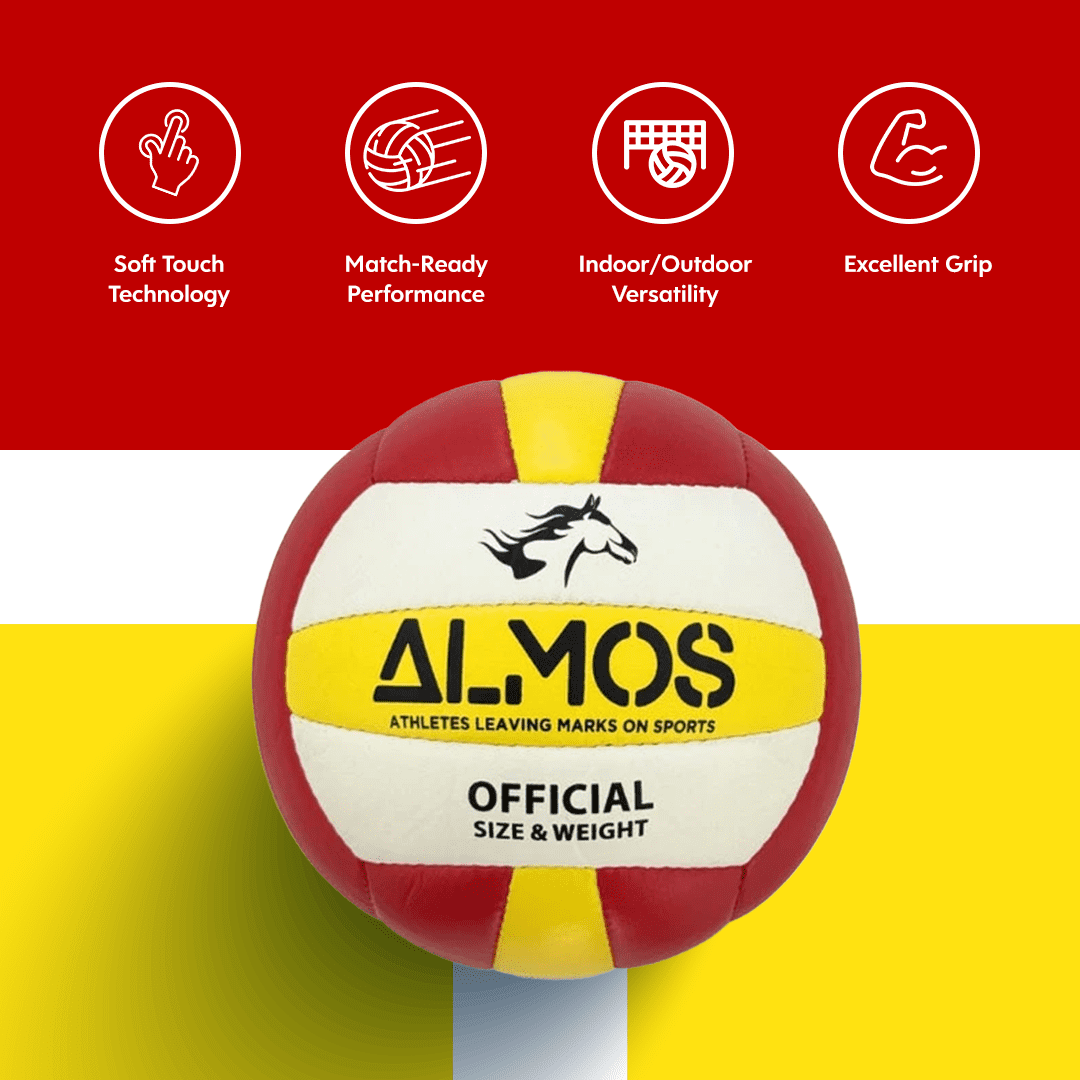 Almos Training Volleyball for Club, Indoor and Outdoor Play, Official Size 5 - Red Yellow