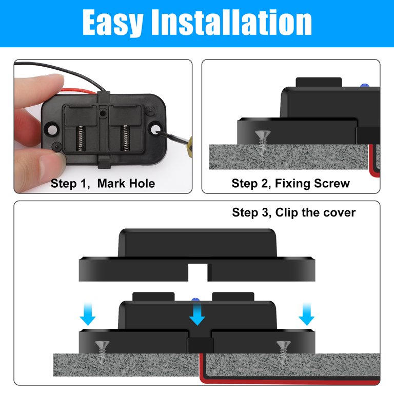 12V USB Outlet, Quick Charge 3.0 USB-A Port and USBC Port, 12V 24V Input  Surface Mount RV USB Outlet, for RV Marine Motorcycle Truck Golf Cart