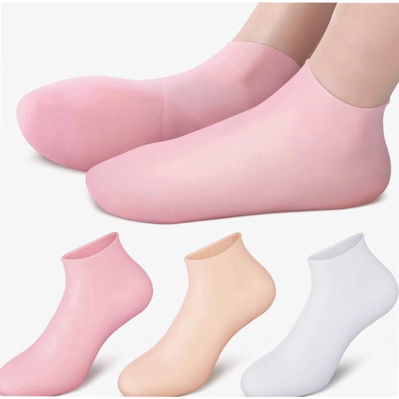 3 Pairs Moisturizing Silicone Socks for Dry, Cracked Heels & Rough Skin (Size L)