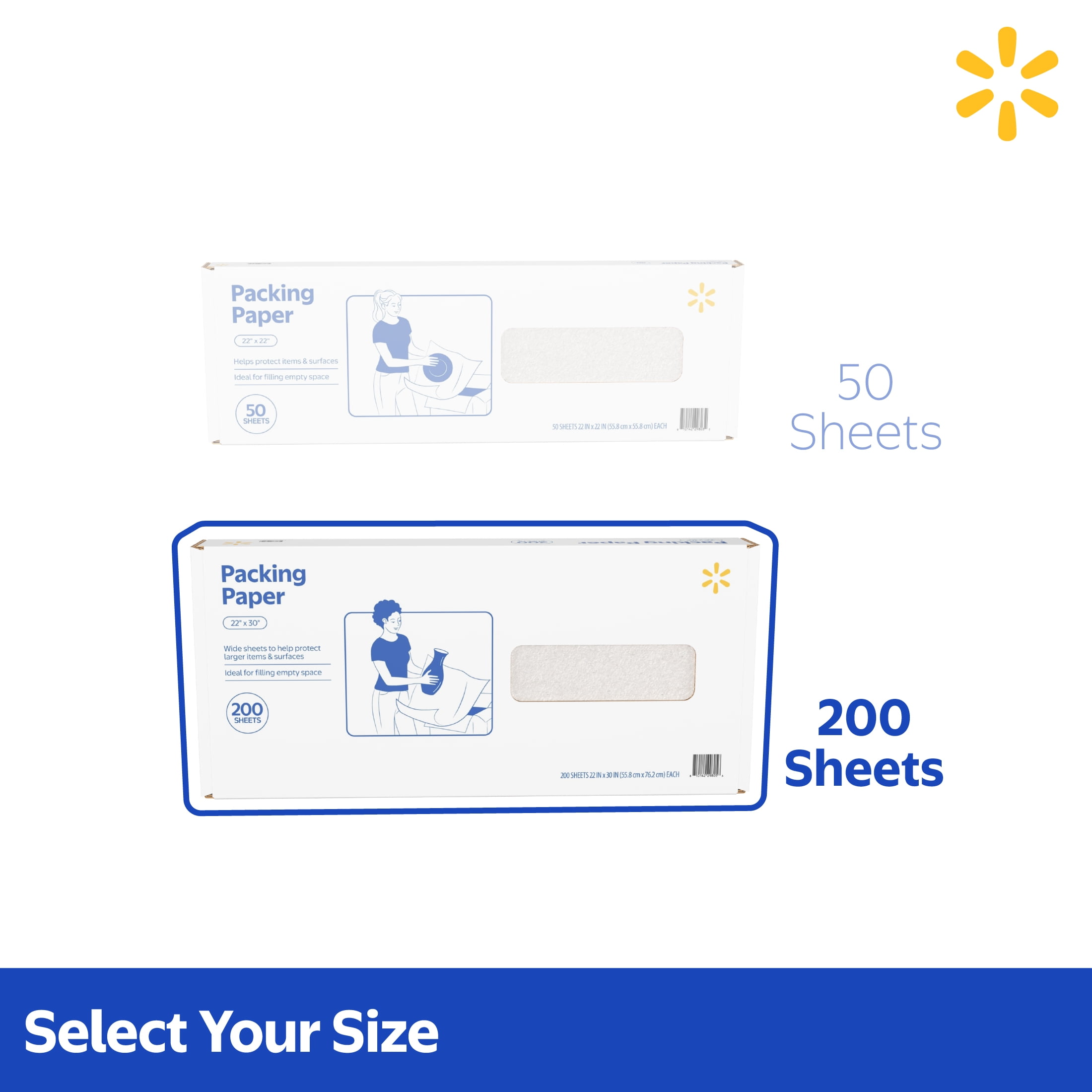 Walmart Unprinted Newsprint Packing Paper 22" x 30" 200 Sheets