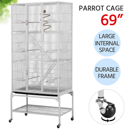 Yaheetech 69''H Extra Large Rolling Metal Pet Cage with Detachable Stand, White