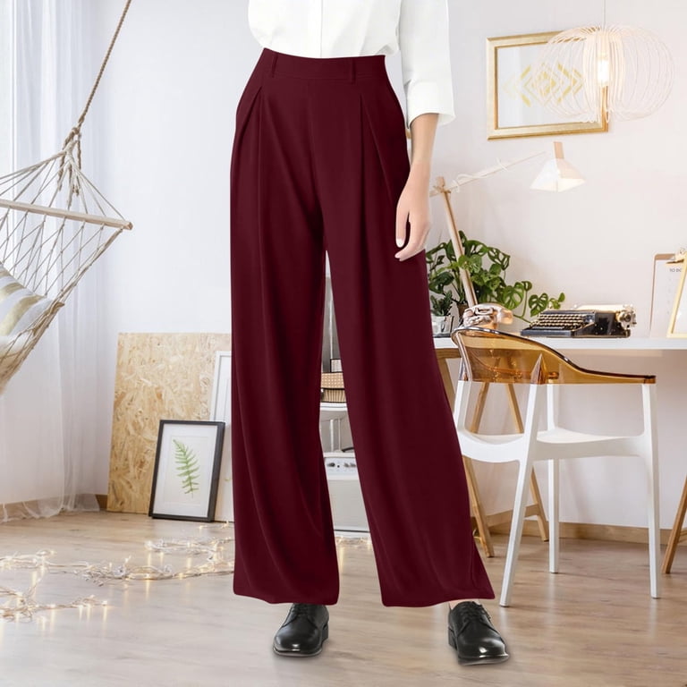 JISngxdf Flowy Pleated Wide Leg Pants for Women Lightweight High Waist Elastic Trousers with Pockets Palazzo Work Dress Pants, Women's, Size: XL, Red JISngxdf Flowy Pleated Wide Leg Pants for Women Lightweight High Waist Elastic Trousers with Pockets Palazzo Work Dress Pants, Women's, Size: XL, Red