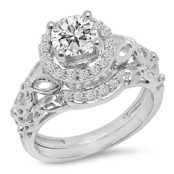 Dazzlingrock Collection 1.15 Carat (ctw) 14K White Diamond Ladies Bridal Vintage Halo Engagement Ring Set, White Gold, Size 9.5