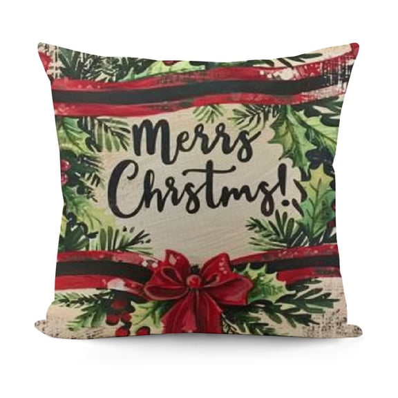 YINGXI Christmas Christmas Decor Linen Pillowcase Red Stripes Flower Wreath Decoration Throw Pillows Winter Farmhouse Holiday Decor Outdoor Cushion Covers for Couch Home 12x12in