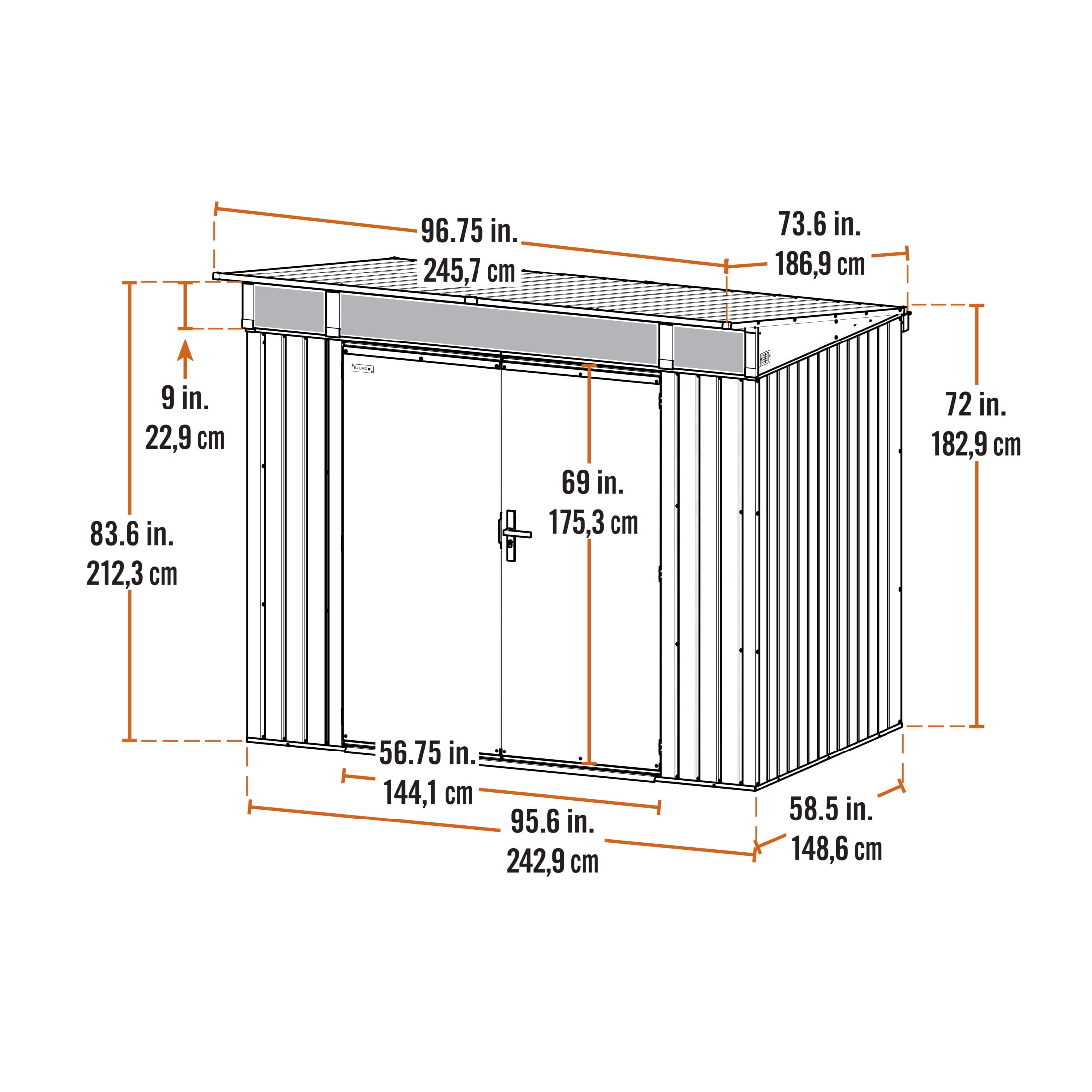 Sojag Denali 5 x 8 x 7 ft Anthracite Shed