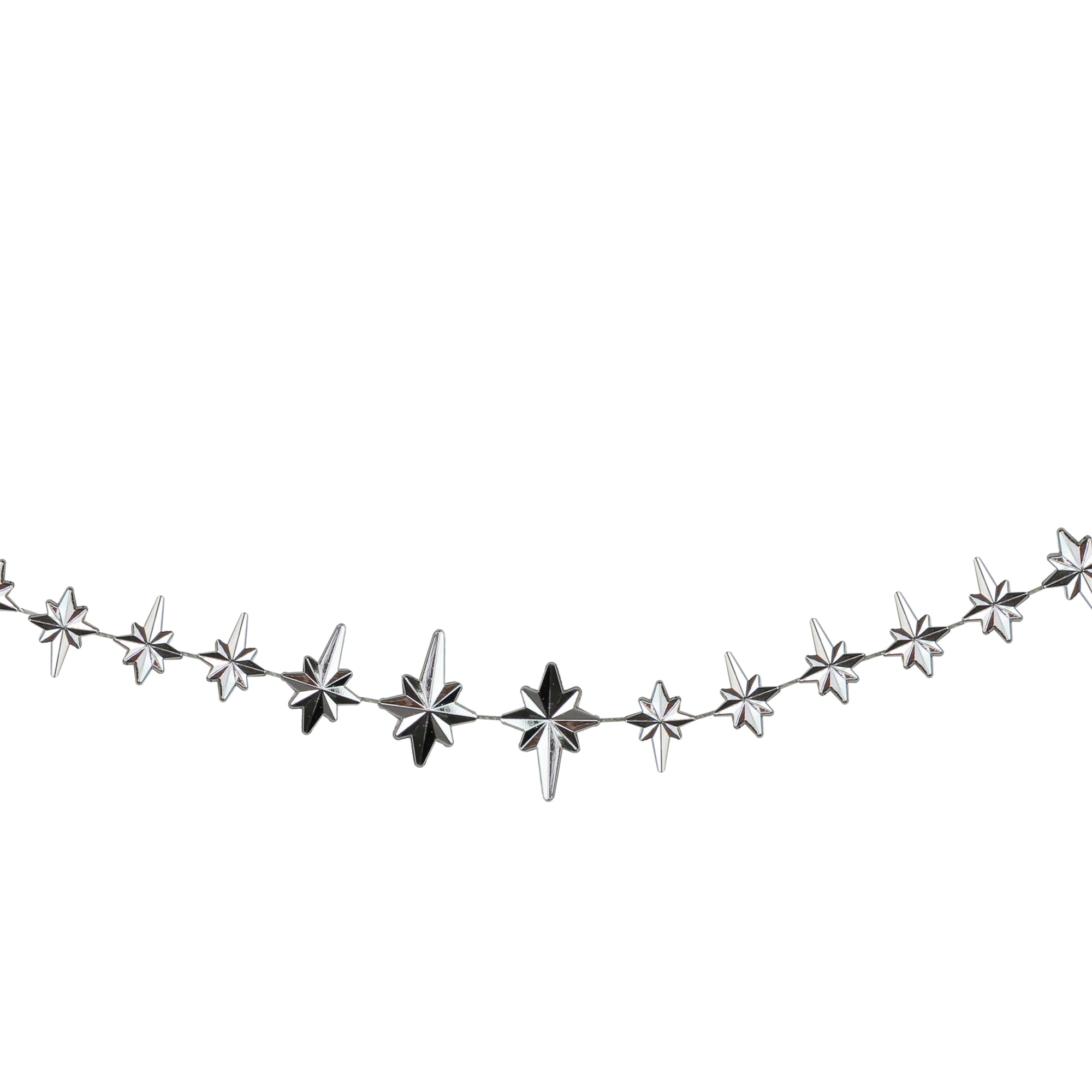 5 Count SILVER Christmas Star Decoration 9 Feet Long Wire Garland 