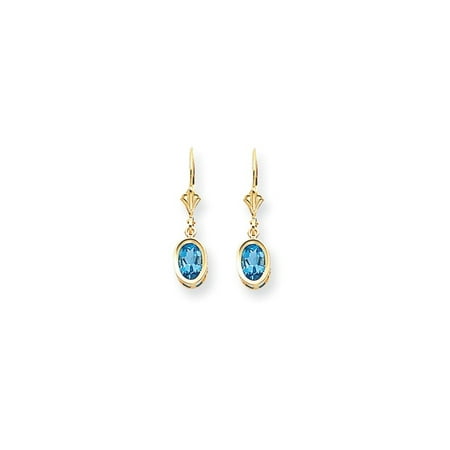 Blue Topaz Dangle Drop Earrings (14k Yellow Gold 7x5mm Oval Blue Topaz Leverback Earrings Lever Back Drop Dangle Gemstone Bezel Gifts For Women For)