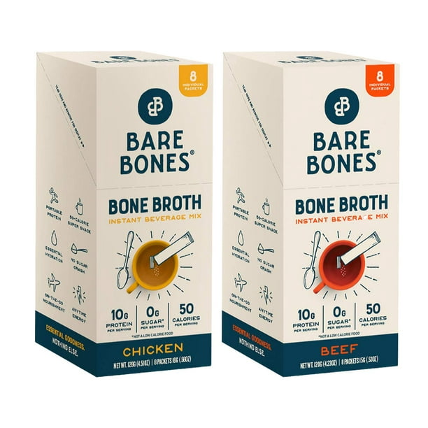 Bare Bones Bone Broth Instant Powdered Beverage Mix, Variety, 10g ...