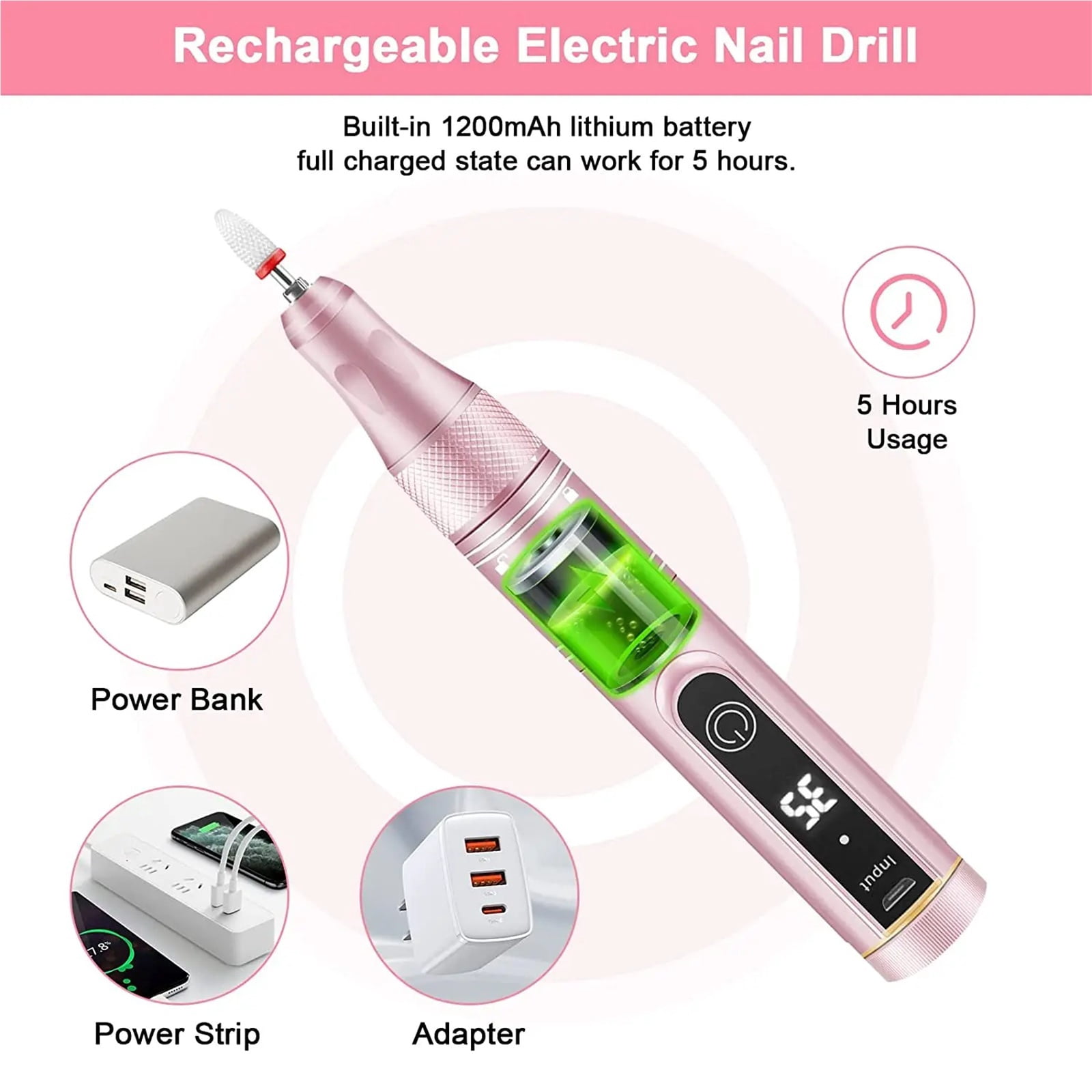35000RPM Nail Drill Machine Professional Rechargeable Cordless Nail Sander Portable Electric Nail File Manicure Cutter Nail Art