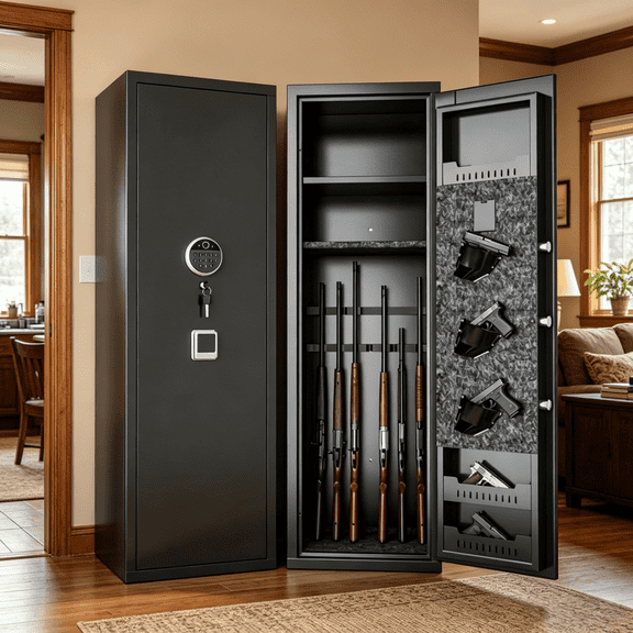 8-10 Gun Safe, Use Immediately Gun Safe for Rifles and Pistols, Long Gun Safe for Rifle Shotgun for Home, Quick Access Rifle Safes, Adjustable Shelves,Black (13.78×11.81×51.97 inch)