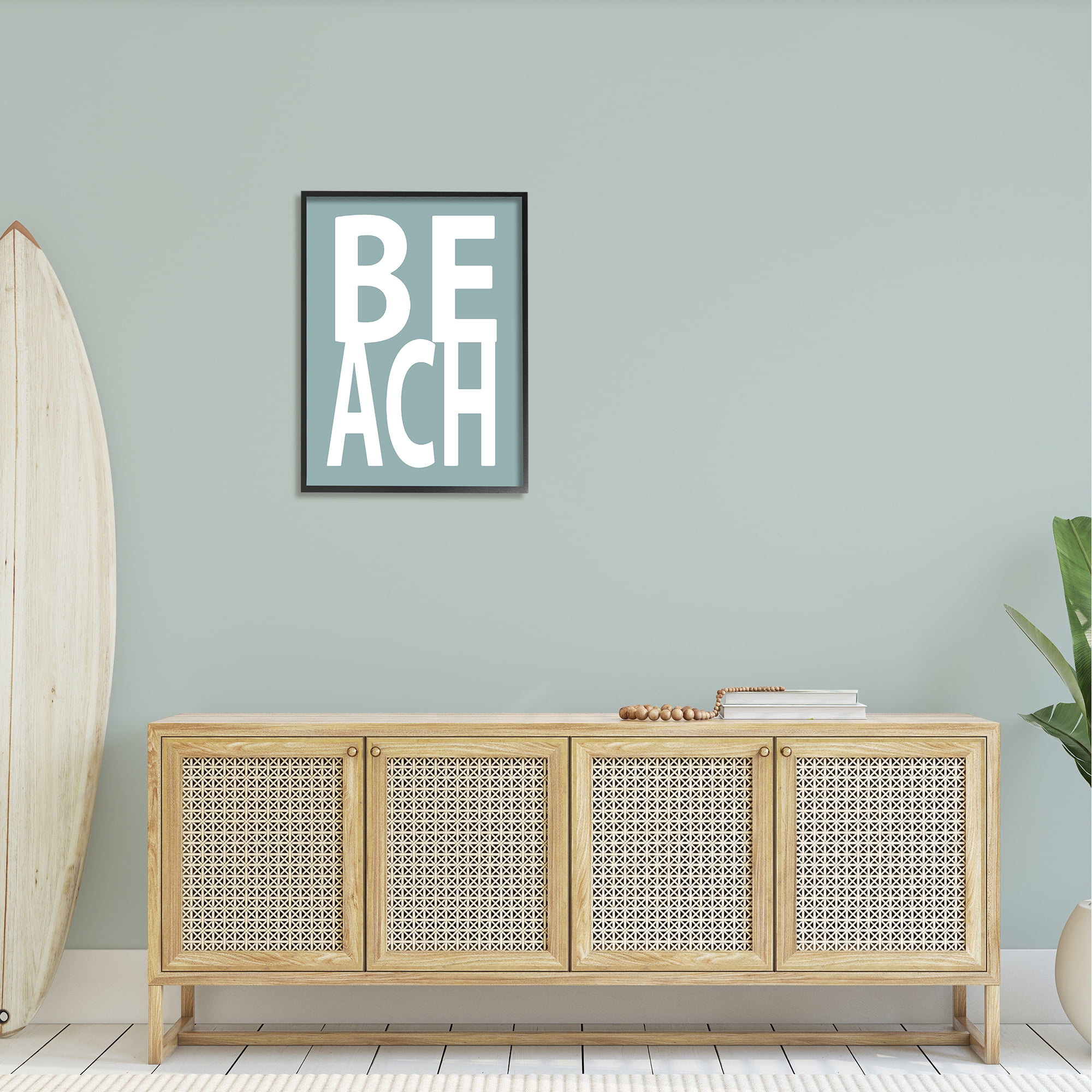 Stupell Beach Turquoise Text Phrase Landscape Painting Black Framed Art Print Wall Art
