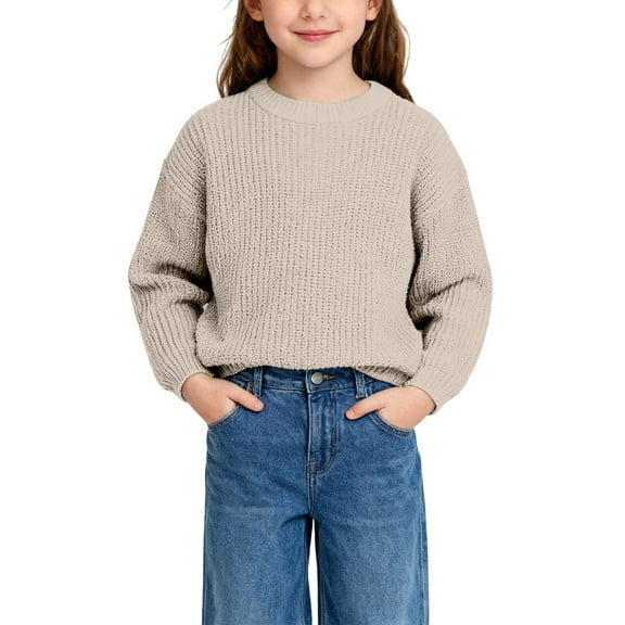 XIMIN Toddler Baby Knit Sweater Boys Girls Solid Color Crewneck Pullover Round Neck Long Sleeve Cute Sweaters Knitwear Fall Winter Warm Clothes